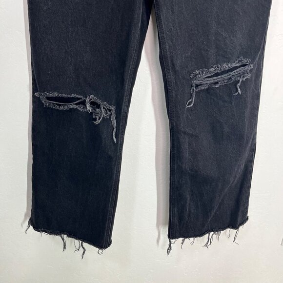 Zara black wide leg ripped knee Jeans Size 6 High Waisted Y2K - Picture 6 of 9